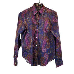 Ralph Lauren Paisley Top XS Long Sleeve Button Up Boho 100% Cotton